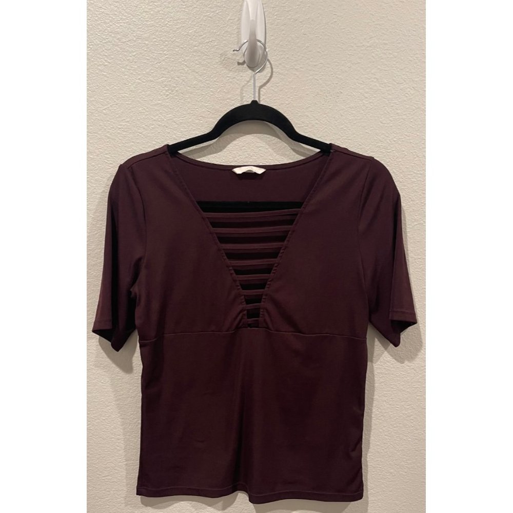 H&M V-Neck Plum Short Sleeve Blouse